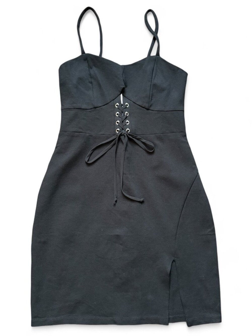 Solemio Black Bodycon Corset Lace-Up Mini Dress Size Large